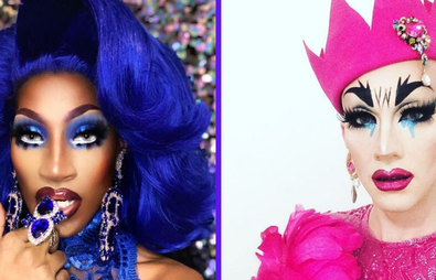 Photograph of two drag queens